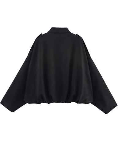 Women's Oversized Faux Suede Bomber Jackets Batwing Sleeves Pleated Zipper Casual Coats Streetwear2
