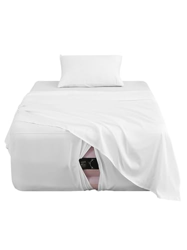 Extra Deep Pocket Twin Sheet Set for Air Mattress 3 Piece Air Bed Sheets Set with 18-24 Inches Depth Soft & Breathable Inflatable Bed Sheet Set with Flat Sheet Fitted Sheet and Pillowcase White