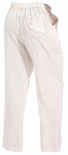 AITFINEISM Men's Casual Cotton Linen Pants Straight Fit Drawstring Pant with Back Elastic Waistband3