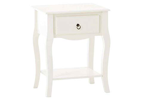 CLP Mesa Auxiliar Julie de Madera Lacada en Blanco I Mesita de Noche Estilo Rústico I Mesa de Madera con Cajón I Blanco