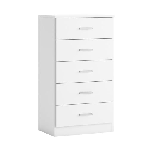 Mobelcenter, Cómoda 5 cajones Couple, Mueble Dormitorio 5 Cajones, Cómoda 50 cm. Blanco Mate. Medidas: 50 cm Ancho x 90,4 cm Alto x 33,3 cm Fondo (1445)