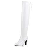 over knee boots style ideas  SCARPE VITA Damen Stiefel Overknees Lack Boots Blockabsatz Schuhe High Heels Langschafstiefel 185560 Weiss 38