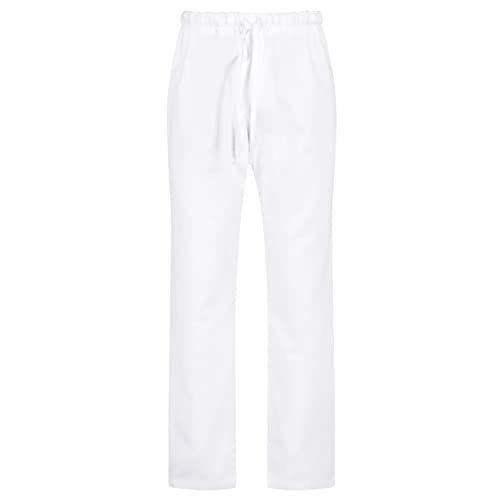 B-well MOREN Pantalones médicos de trabajo, 100% algodón, unisex, con cintura elástica, uniforme hospitalario, algodón, Blanco, 4XL
