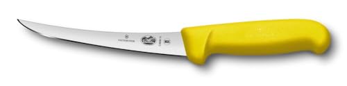 Victorinox Fibrox Ausbeinmesser, Scharfes Küchenmesser für Fleisch und Fisch, 15 cm, Gebogene Klinge, Schmal, Rostfreier Stahl, Gelb