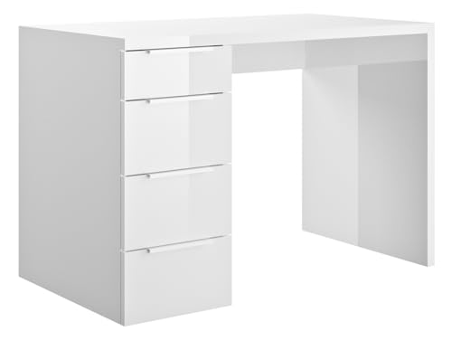 Composad Bureau de la Ligne Espresso avec 4 tiroirs, Bureau élégant et Moderne, pour PC, (LxHxP) 110 x 75,4 x 59,6 cm, Couleur Blanc laqué, fabriqué en...