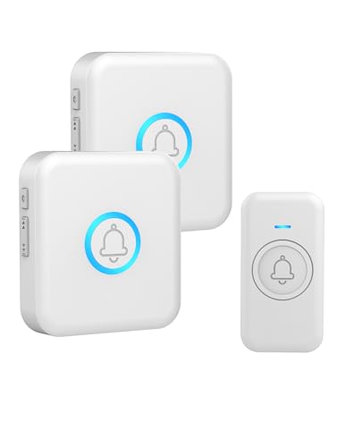 FOVKSUC Wireless Doorbell, Classroom Doorbell, with 60 Chimes 5 Levels Volume and LED Flash, 1000ft Range Waterproof Door Bells for Homes Office Hospital (2 Receivers + 1 Button, White, U.S. Plug)