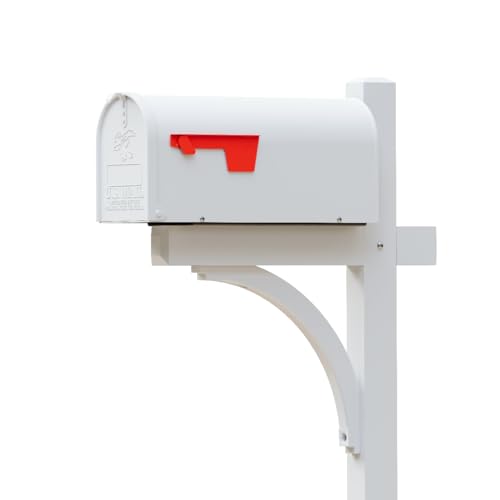 The Glenbrook Aluminum Mailbox Post - Complete System with Steel Mailbox and Aluminum Post Included (All White)