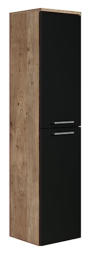 Badplaats B.V. Saturnus Opbergkast, hoogte 130 cm, eiken en kastanje met matzwart, opbergkast, hoge kolomkast