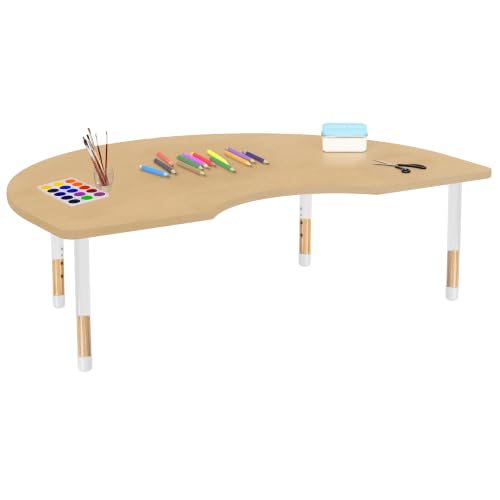 Image of 48 inch x 72 inch Kidney Kids Classroom Table with Adjustable Chunky Wood Legs