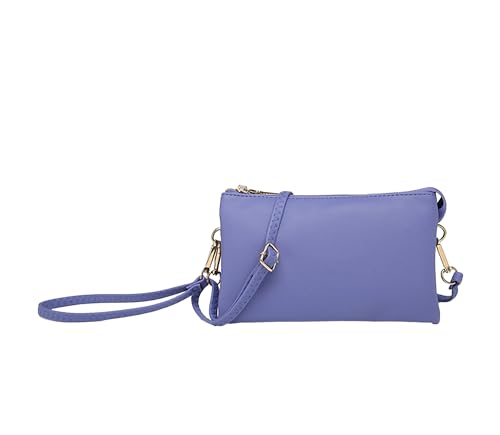 JEN & CO. Riley Vegan Leather Wristlet, Womens, Small Clutch, Adjustable, Detachable Strap, Convertible Crossbody, Shoulder Handbag, Purse - Dark Lilac