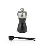 Fabricado en Francia Peugeot Fidji 4.75 Inch Salt Mill Gift Set, Black Matte - With Stainless Steel Spice Scoop & Clip