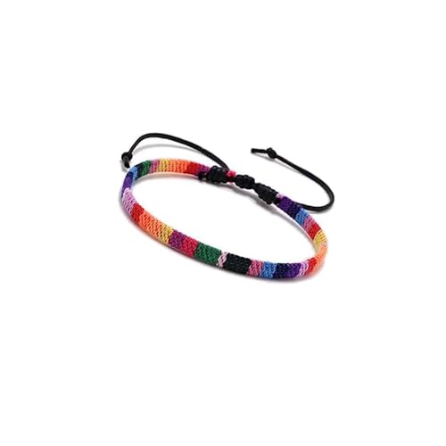 Handgefertigtes Regenbogen Pride Armband Bunte Baumwollmischung,Hervorragende Verarbeitung,Festival Fußkettchen im Boho Ethno Style,Made by Handmade Rainbow Stoffband Geeignet für Frauen und Mädchen