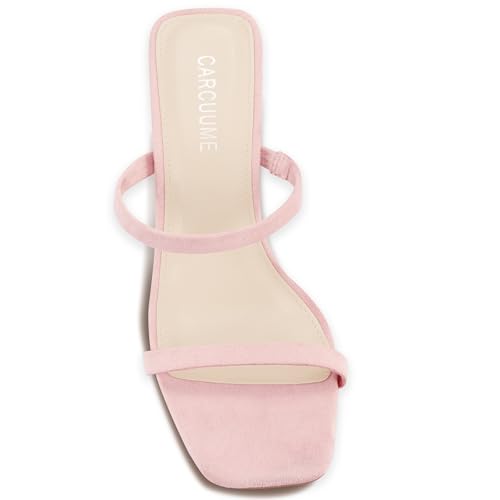 Image of Carcuume Women's Square Toe Two Strap Open Toe Block Heels Sandals Slip On Shoes