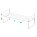 iPEGTOP Expandable Cabinet Storage Shelf Organizer Rack, Heavy Duty Steel Metal Spice Rack Adjustable Height Home Office Pantry Garage Shelf Space Riser for Counter Kitchen Organization, White, 1 Pack
