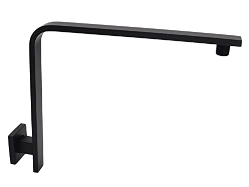 Aquaiaw High Rise Shower Arm and Flange, 10.5 inch, Solid Brass, Square, Matte Black, Gooseneck Raised Shower Head Arm W Escutcheon, Both Soldered 1 2 NPT Tapered Threads, Wall Mount Shower Extension