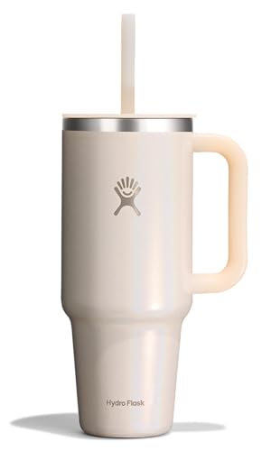 Image of Hydro Flask Travel Tumbler with Handle, Lid and Straw - Insulated Stainless Steel in 40 Oz Glimmer Cream