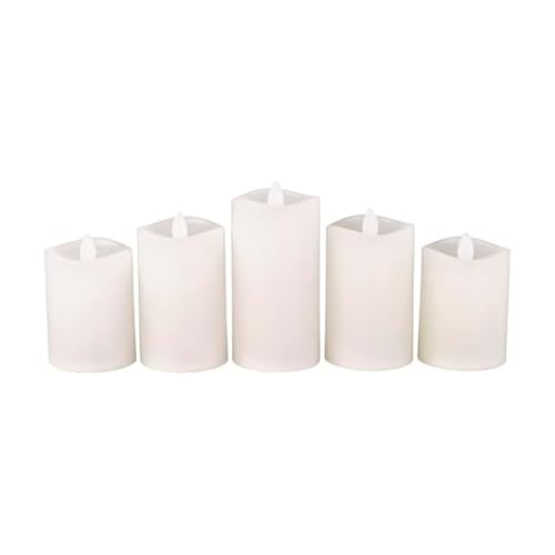 Image of Mikasa Real Wax Wavy Top Dancing Flameless Candles, Exquisite White Battery Candles for Wedding, Christmas Decorations, and Everyday, Set of 5, (2) 3x4, (2) 3x5, 3x6 Inch