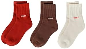 （04:00時点） [ホカロン] 靴下 レディース ロゴ 刺繍 パイル 21.5-24.5cm 3足セット テラコッタ ブラウン オフホワイト