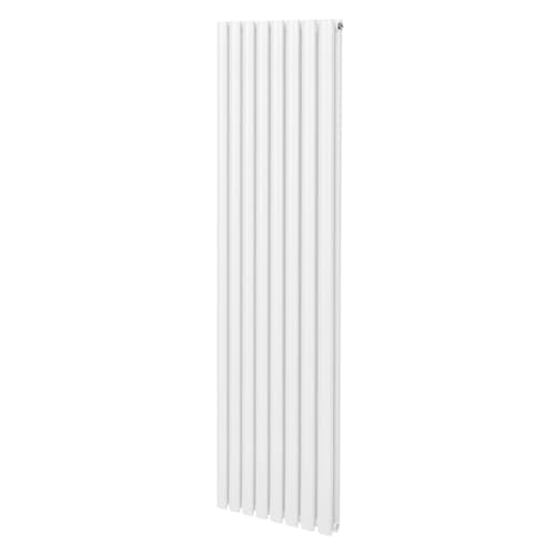 Radiatore a colonna ovale 1800mm x 480mm Designer Doppio pannello Termosifone Bianco Acciaio Inclusi Spazzola per la pulizia Kit di fissaggio e staffe