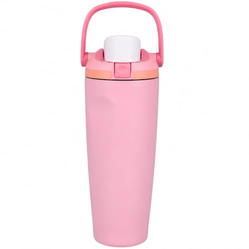 Image of HomeCloud 900ML Stainless Steel Water Bottle - Double-Wall Vacuum Insulated, Leakproof Straw Lid, BPA-Free Reusable Travel Flask with Two-Way Spout for Gym, Office & Outdoor Use (B Pink)