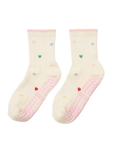 Shapes Studio Half Calf Grip Socks, Cute Fruit Pilates Socks, Ruffle Socks, Non-Slip for Barre Yoga (US, Numeric, 5, 10, Regular, Regular, Mini Heart Petal, Effortless Club)