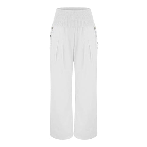 Linen Pants Women High Waist Wide Leg Pants Palazzo Elastic Lounge Pant Summer Casual Flowy Trousers with Pocket3