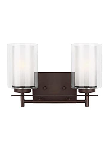Image of Generation Lighting 4437302-962 Elmwood Park Two Light Bath Vanity Style Fixture, Brushed Nickel, 2-Light, cETL Listed, Safety Rated for Wet Locations - Vanity Fixture