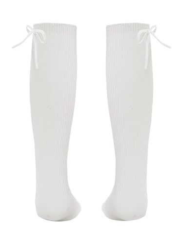 Baby Girls Knee High Socks Solid Long Socks Breathable Seamless Bowknot Socks2