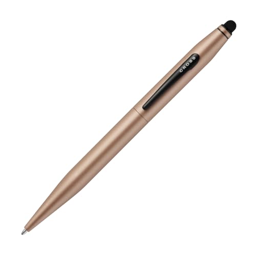 Image of Cross Tech 2 Satin Metallic Macchiato Ballpoint Pen with Black PVD Trim and Stylus - Refillable, Medium Point, Black Ink, Luxury Gift Box