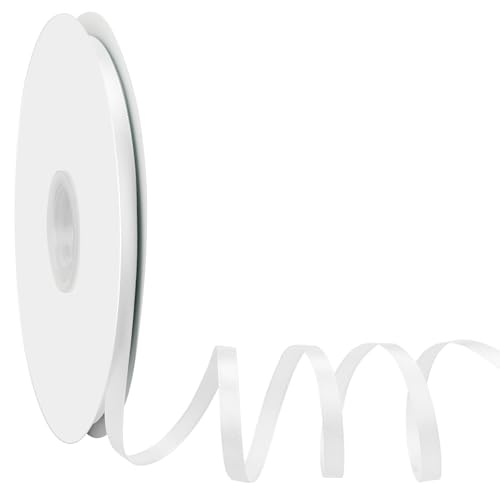 Satinband Schleifenband Weiß Dooozy 6mm 91m Geschenkband Dekoband Stoffband für Verpacken Geschenken Weihnachten Hochzeit Dekorieren