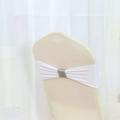 Spandex Wedding Chair Sash Bow Tie Ribbon Amazing Band Party Banquet Decoration with Shiny Belt - Black(White)