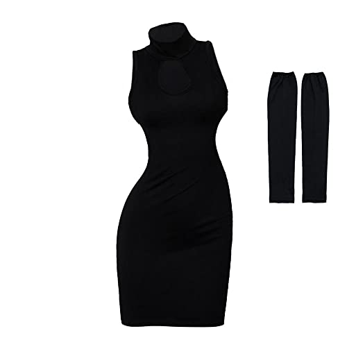 VEECOOCOS Women Black Cut Out Bodycon Dress Outfit-M