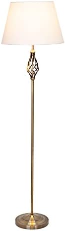 Lighting Supermarket Queenswood Traditional Twist Floor Lamp / Antique Brass / Ivory Linen Drum Shade / Standard Lamp