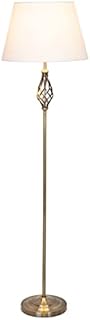 Lighting Supermarket Queenswood Traditional Twist Floor Lamp / Antique Brass / Ivory Linen Drum Shade / Standard Lamp