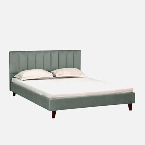 Image of Wooden Modern Upholstered Queen Size Bed for Bedroom | Wooden Double Bed Without Storage | Platform Cot Upholstered Bed with Upholstery Fabric | Engineered Wood | 6.5 x 5 Ft | Grey-B
