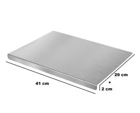 Image of Henny 304 Stainless Steel Chopping Board with Lip for Kitchen | Free Rollin Pin | for Cutting Vegetables, Meat,Fish,Fruits | Large |