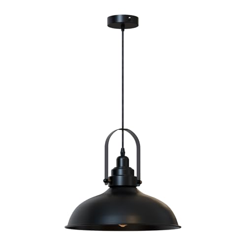 DC VOLTAGE Vintage Style Black Metal Ceiling Pendant Light 36cm W Curvy Shape Industrial E27 Large Lamp Shade Fitting Fixtures Easy Fit Decor for Island Kitchen Bedroom Cafe Living Room
