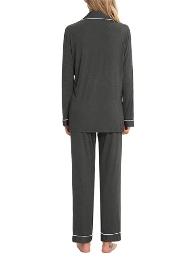 Image of Pjmlifecoco Pajamas Set Long Sleeve Womens Button Down Sleepwear Two Piece Nightwear Soft Pj Lounge Sets S-XXL