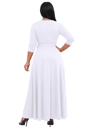 Image of FANDEE Plus Size Maxi Dress for Women Casual Summer Sundress V-Neck 3 /4 Sleeve