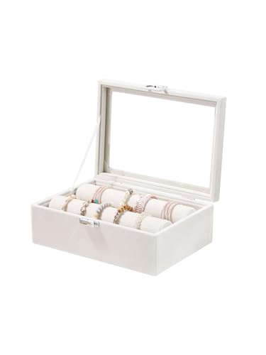 Kanwoder Bracelet Holder Organizer Box Jewelry Storage Case with 2 Rods Bangle Watch Display Tray for Women Girls (Beige)