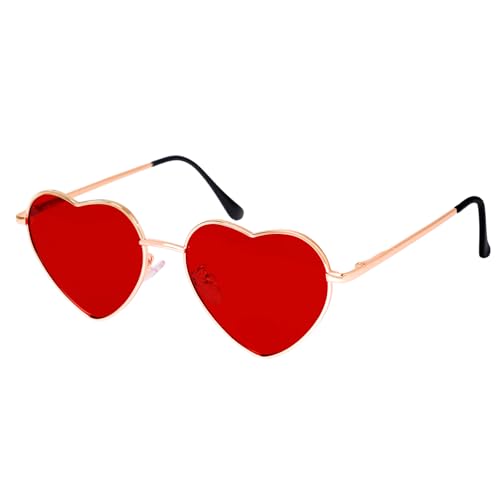 JTYKUYR Polarized Heart Shaped Sunglasses with Fashion Lovely Style Metal Frame UV Protection Lens for Women Men (Red)
