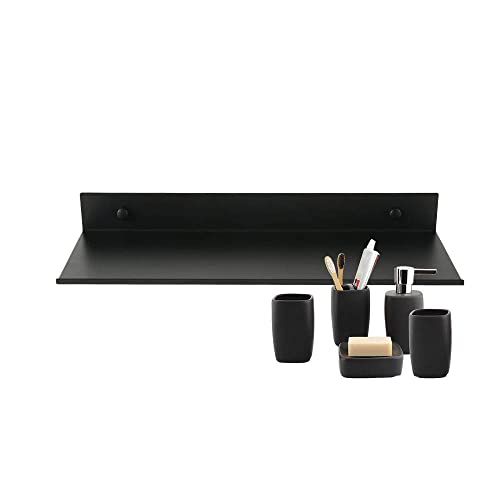 Étagère Murale Flottante Salle de Bain Étagère Rectangulaire en Aluminium Mat Tablette Murale Robuste Ultra-Mince Support de Rangement Mural Élégant pour Cosmétiques Noir (30cm)