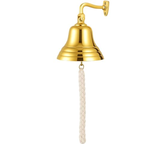 Assorted Collections Cloche Traditionnelle en Laiton avec Manche en Bois | Cloche de dernière génération avec battant en métal | Idéale pour hôtel, réception,...