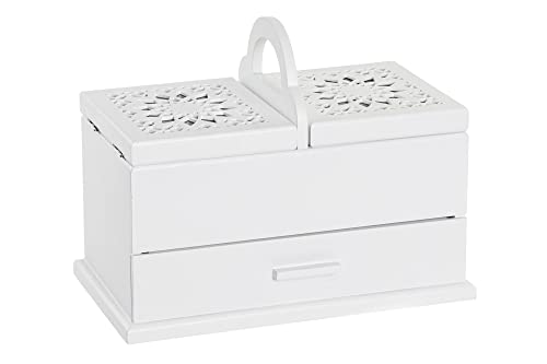 DONREGALOWEB Costurero - Joyero Grande de Madera Calada Color Blanco de 3 cajones