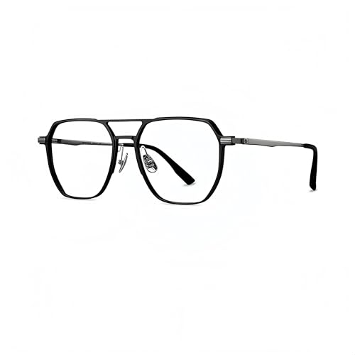 HEPTICS Double Beam Aviator Blue Light Blocking Glasses for Men, Titanium Frame, Matte Black, Anti-Eyestrain for Computer Gaming