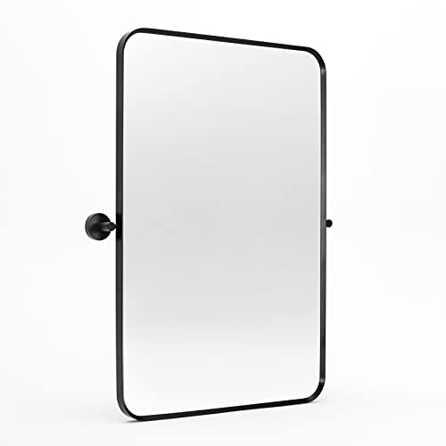 Minuover 20" X 30'' Pivot Rectangle Bathroom Mirror Tilting Beveled Black Metal Framed Vanity Mirrors For Wall (20" X 30", Matte Black) #TOP4