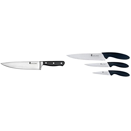 Amazon Brand - Solimo Premium Stainless Steel Chef's Knife, Silver and Classic Stainless Steel 3-Piece Knife Set Combo