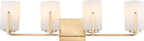 Maxim 21284SWSBR Dart Modern Satin White Glass Cylinder Bath Vanity Wall Mount, 4-Light 240 Total Watts, 8H x 30W, Satin Brass