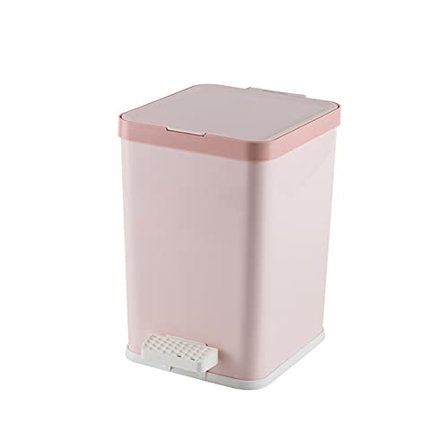 Poubelle carrée rose 6L avec couvercle pour cuisine et bureau