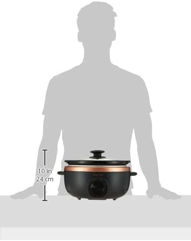 Mayer MMSC35 Electric Slow Cooker shown next to a person for scale, indicating its compact size.